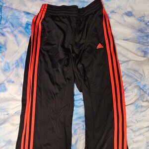 Adidas Track Pants Mens Small Woven 3 Stripe W/ Pockets Black W/ Red Stripes
